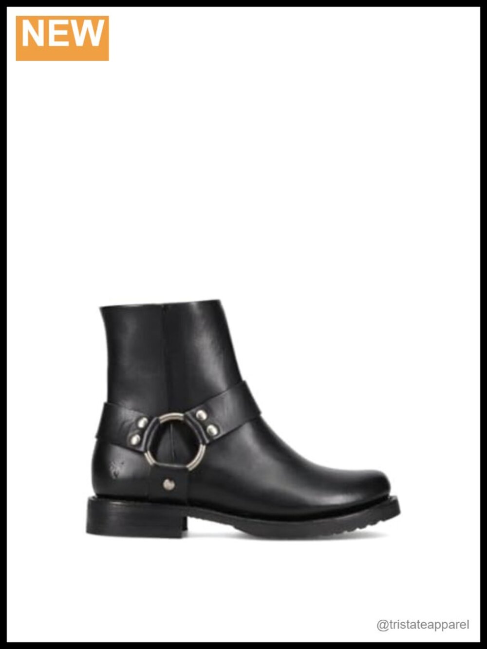 Women's Leather Ankle Booties Low Heel Moto Harness Boots Waterproof Zip